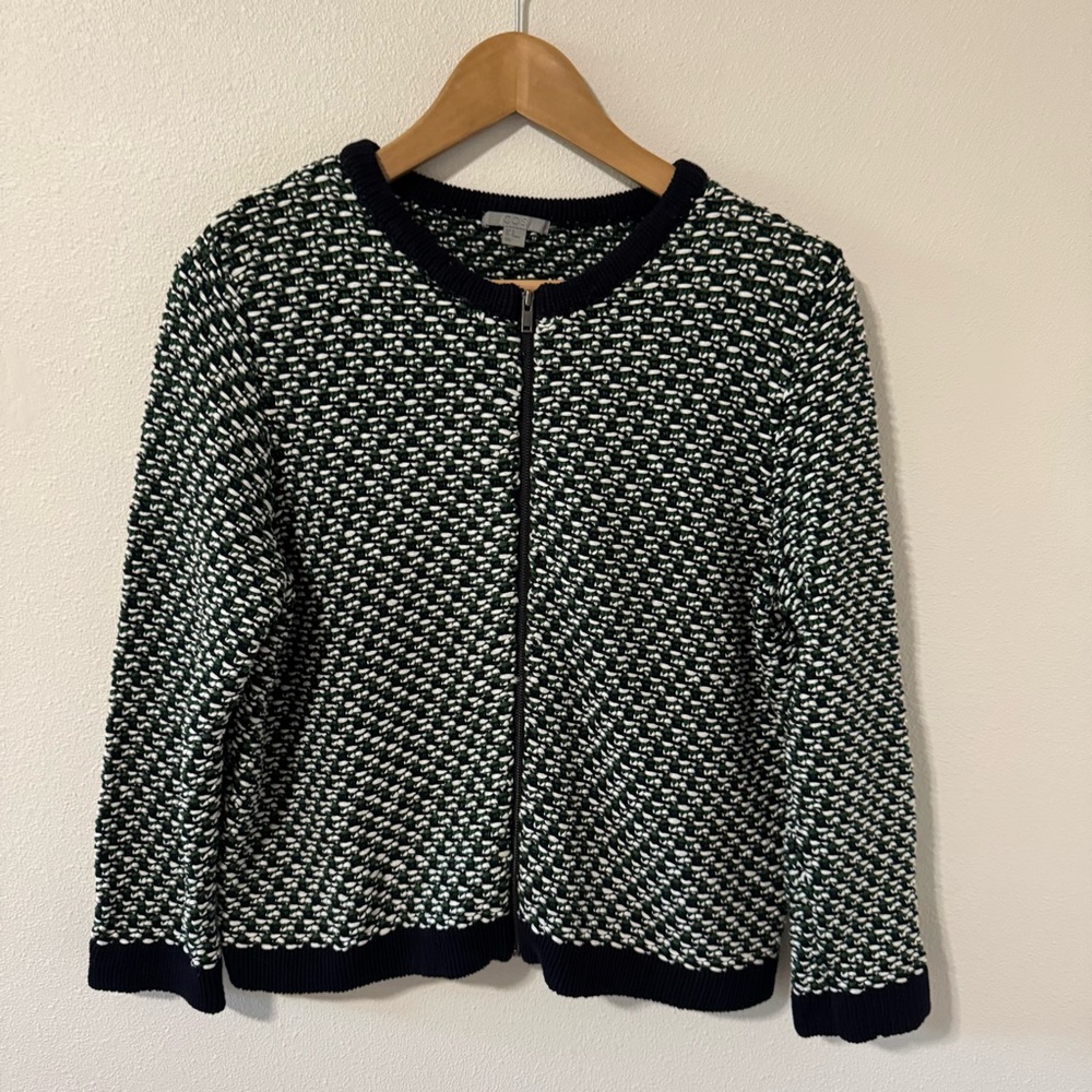 COS Textured Zipper Knit Blazer Cardigan Lady Jacket Black Green White-Medium